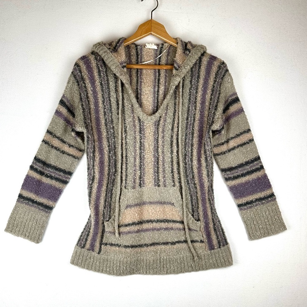 Hem & Thread Hooded Pullover Kanga Pocket Stripe Boucle Sweater Beachy Boho